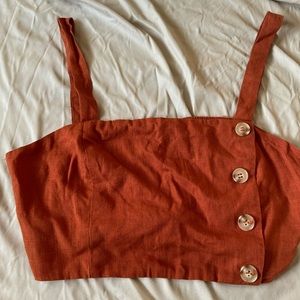 DARK ORANGE CROP TOP RIBBED STRETCHY BUTTONS CAMISOLE